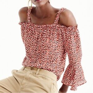 J CREW Cold Shoulder Top Heart Print